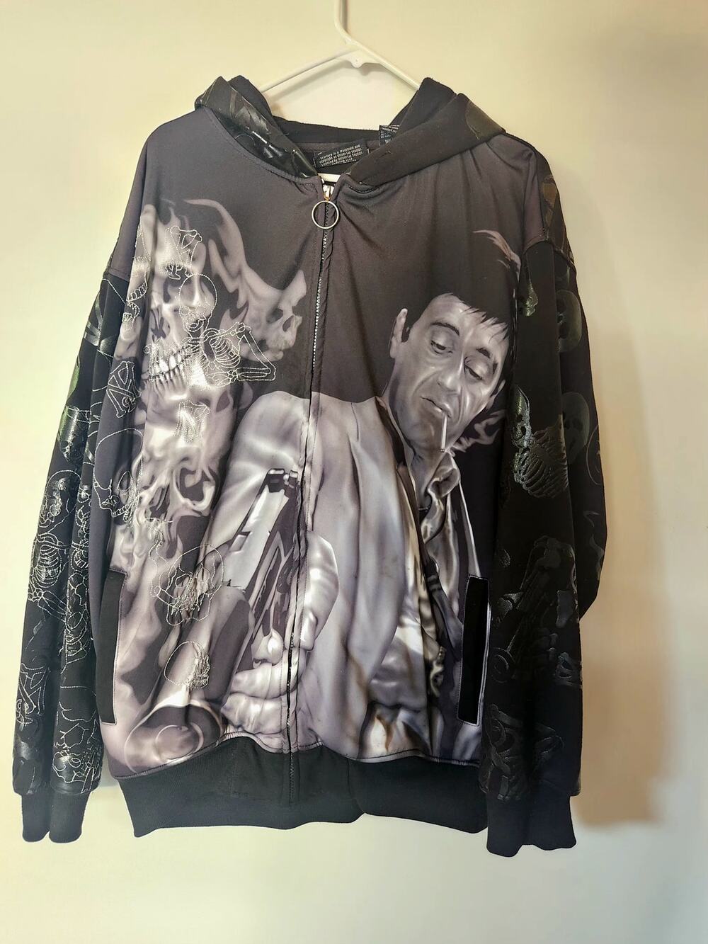 Scareface Clothing Company Y2K Tony Montana Black Full Zip Hoodie Heavy Sz 2XL